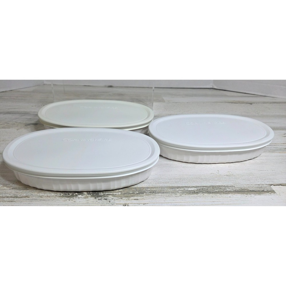 Vintage Corningware French White F-23-B Casserole Dishes 700ML Oval with Lids - Picture 1 of 9